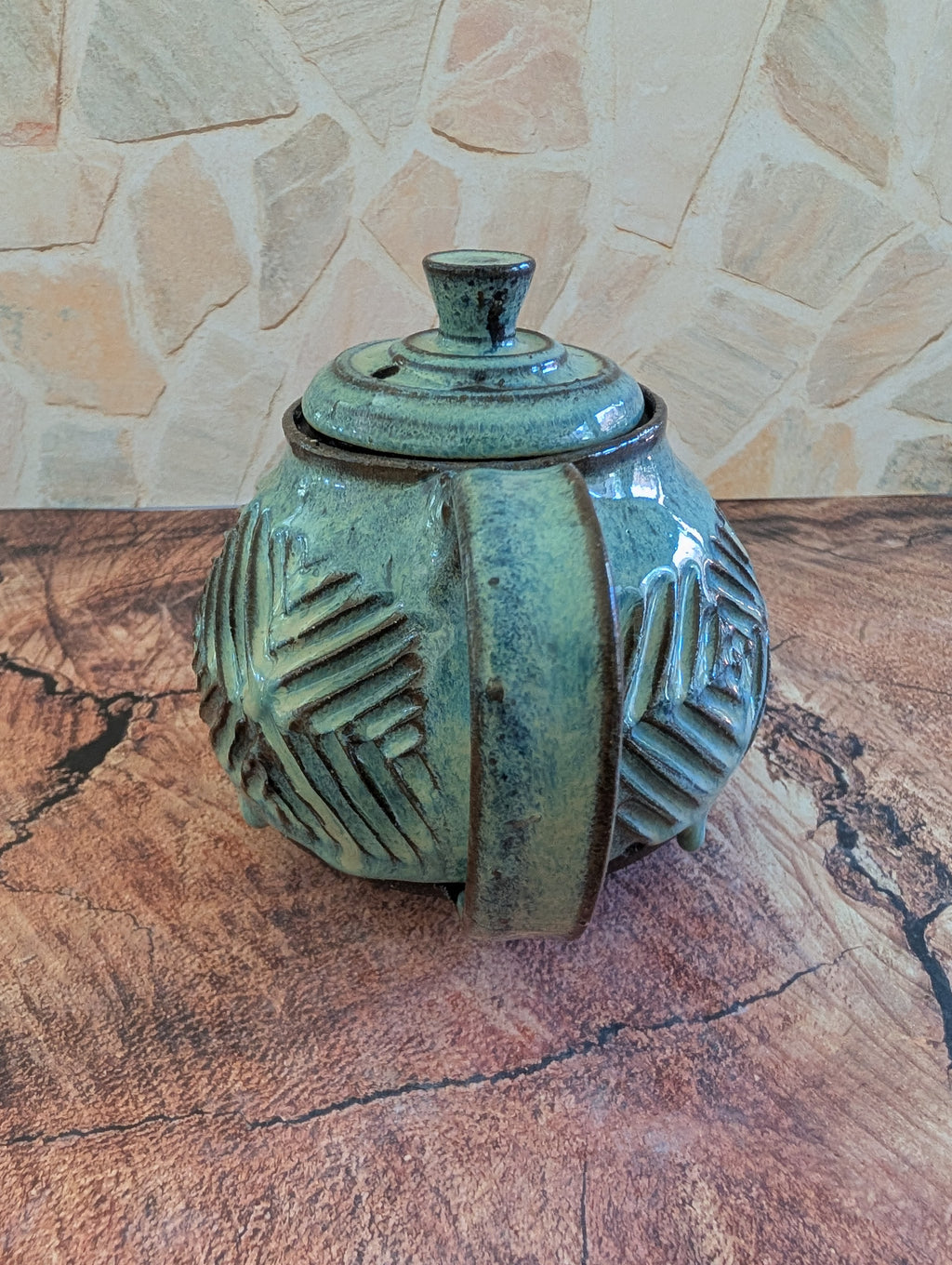 Large Sea Foam Criss Cross Tea Pot