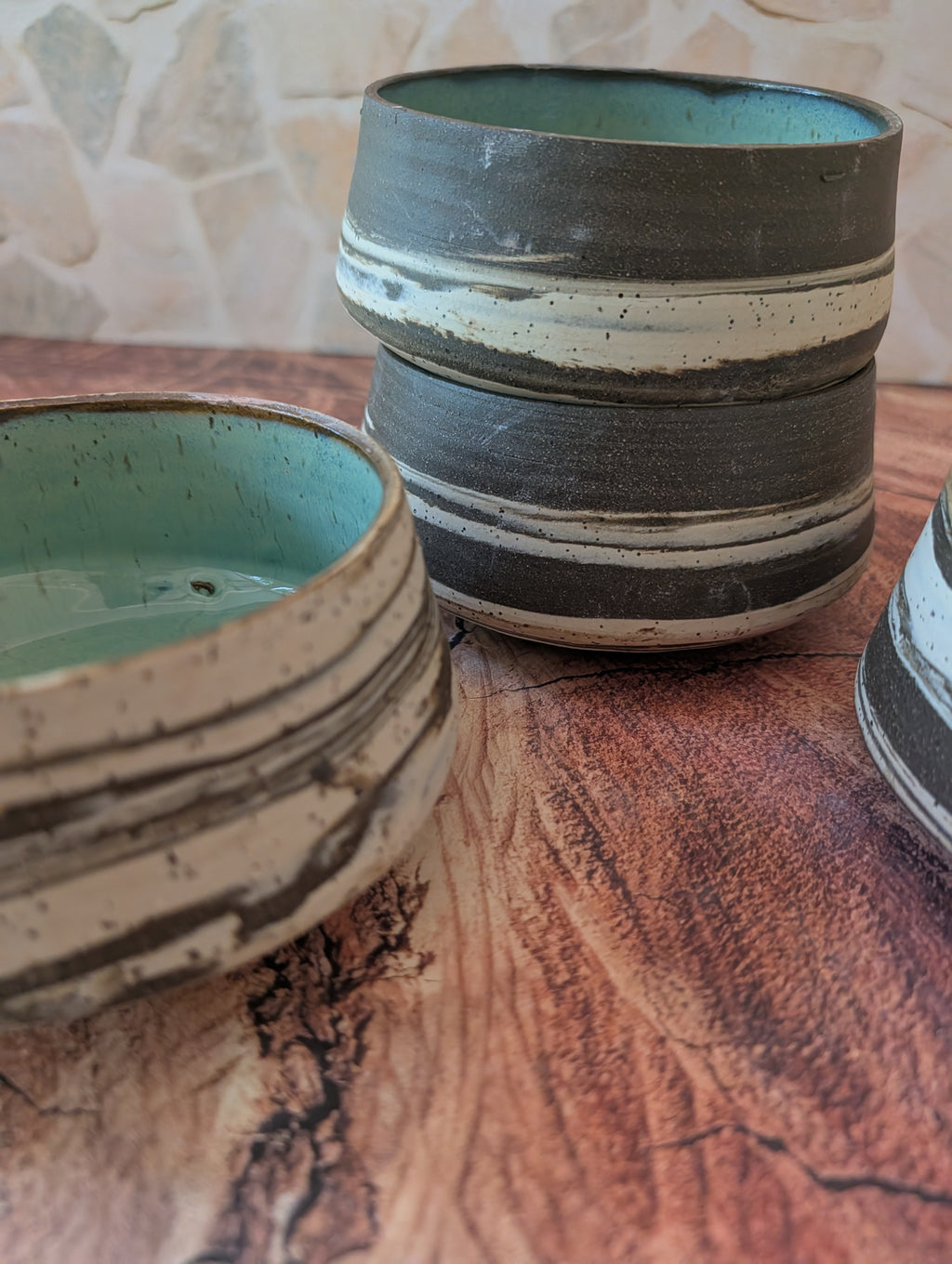 Marbled Dinner Bowls: sea foam