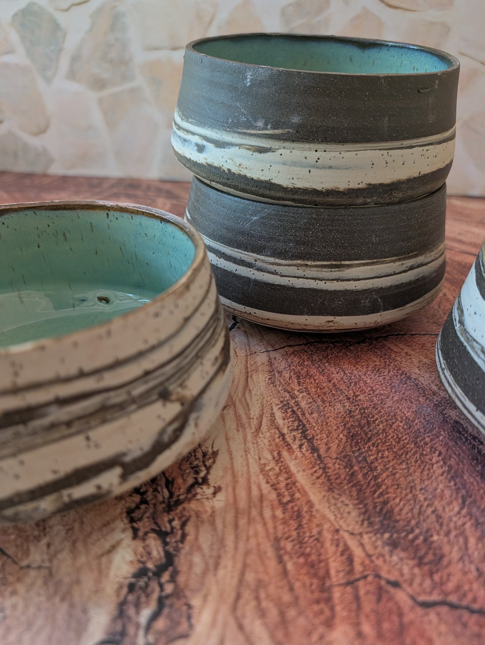 Marbled Dinner Bowls: sea foam