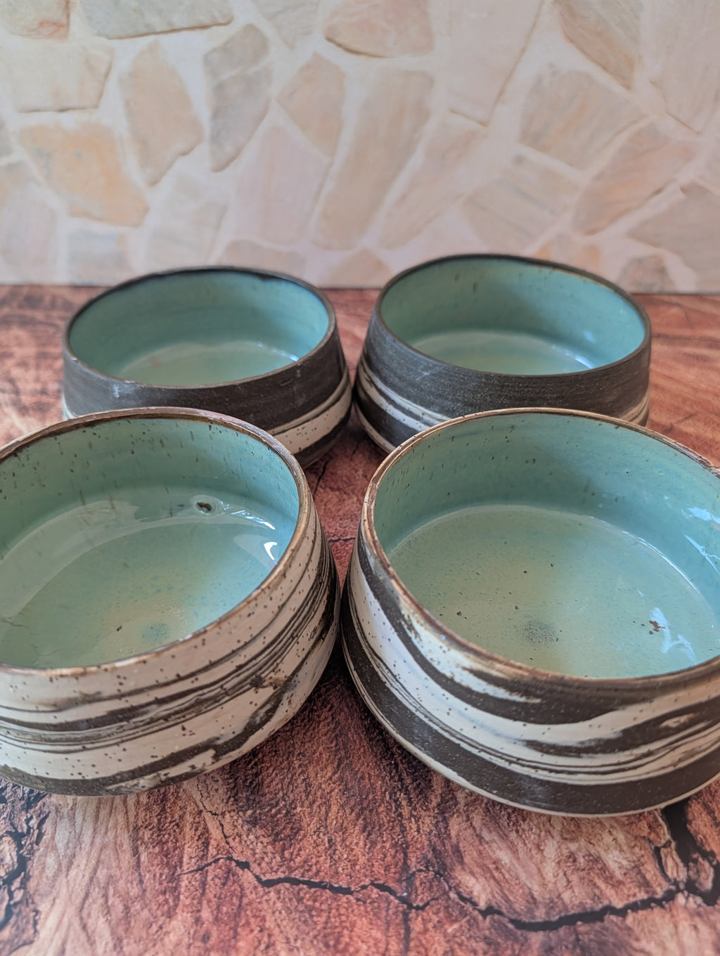 Marbled Dinner Bowls: sea foam
