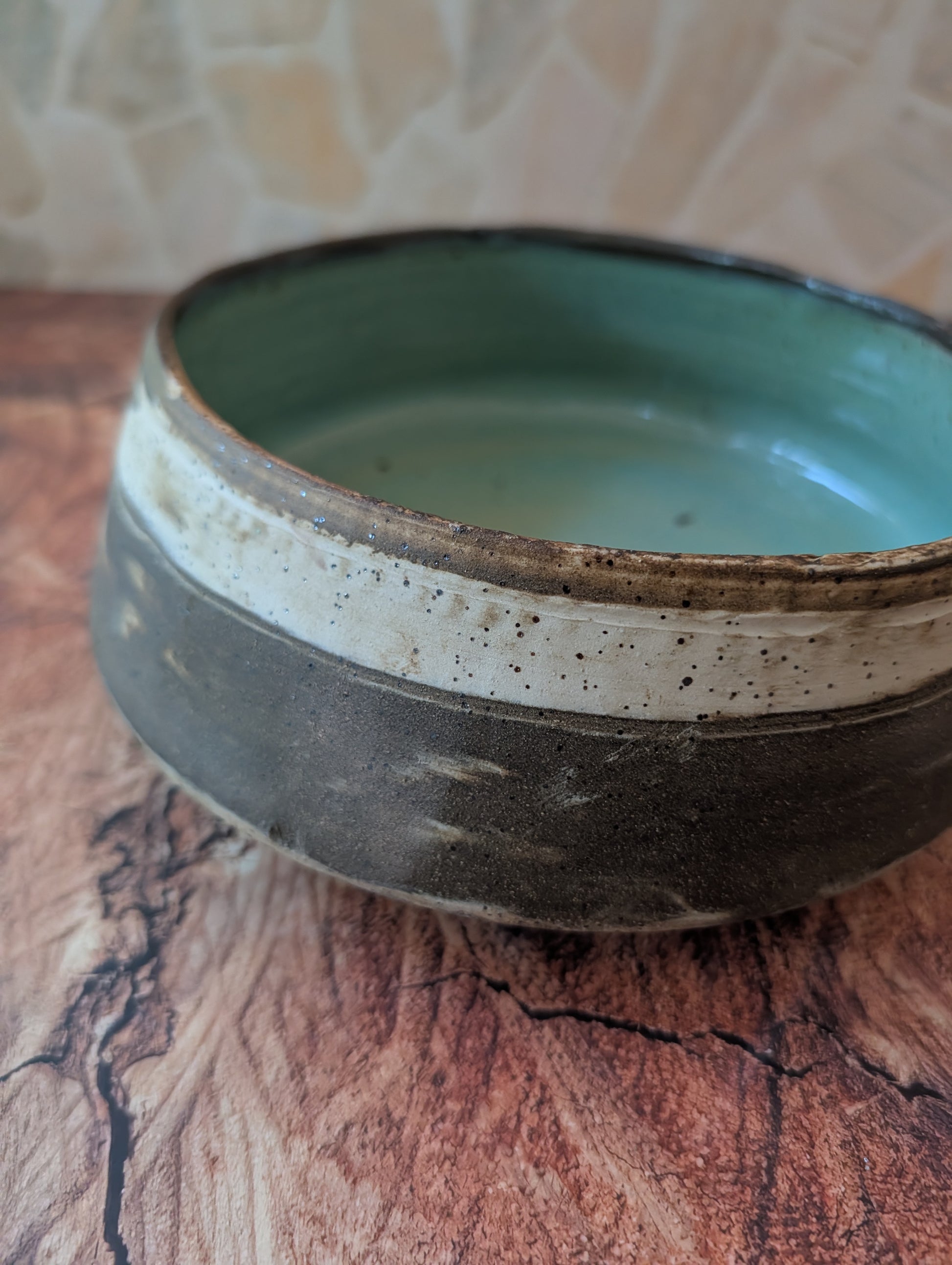 Marbled Oval Serving Bowl: sea foam