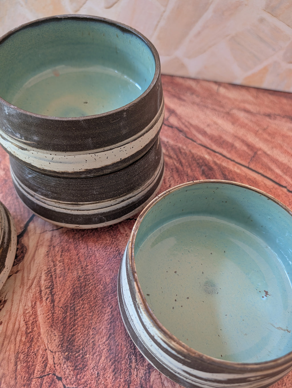 Marbled Dinner Bowls: sea foam