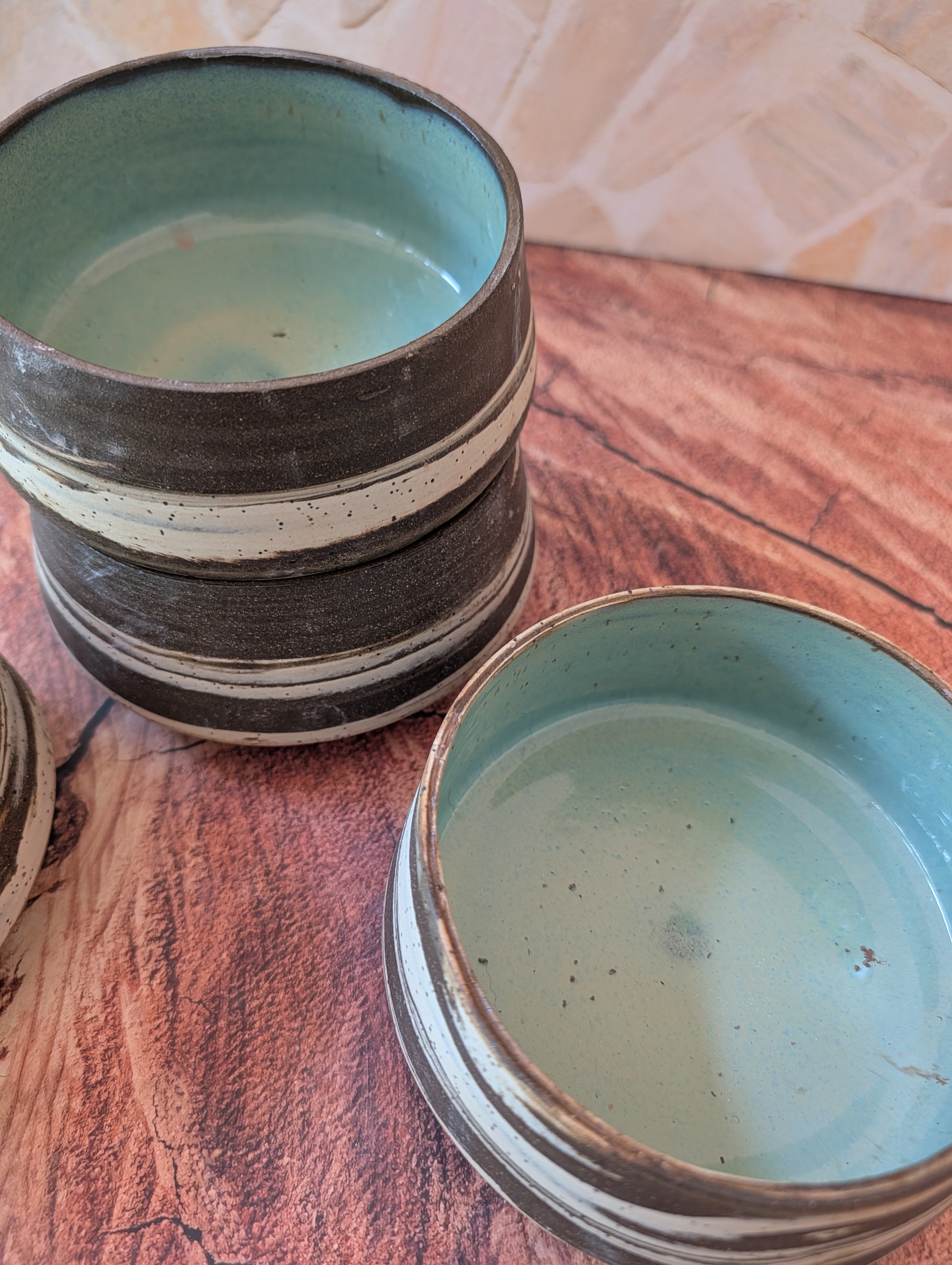 Marbled Dinner Bowls: sea foam