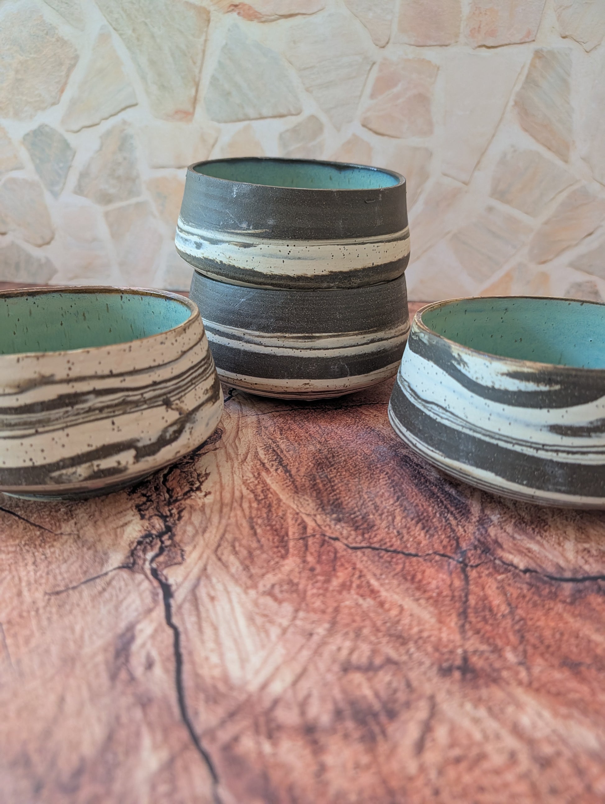 Marbled Dinner Bowls: sea foam