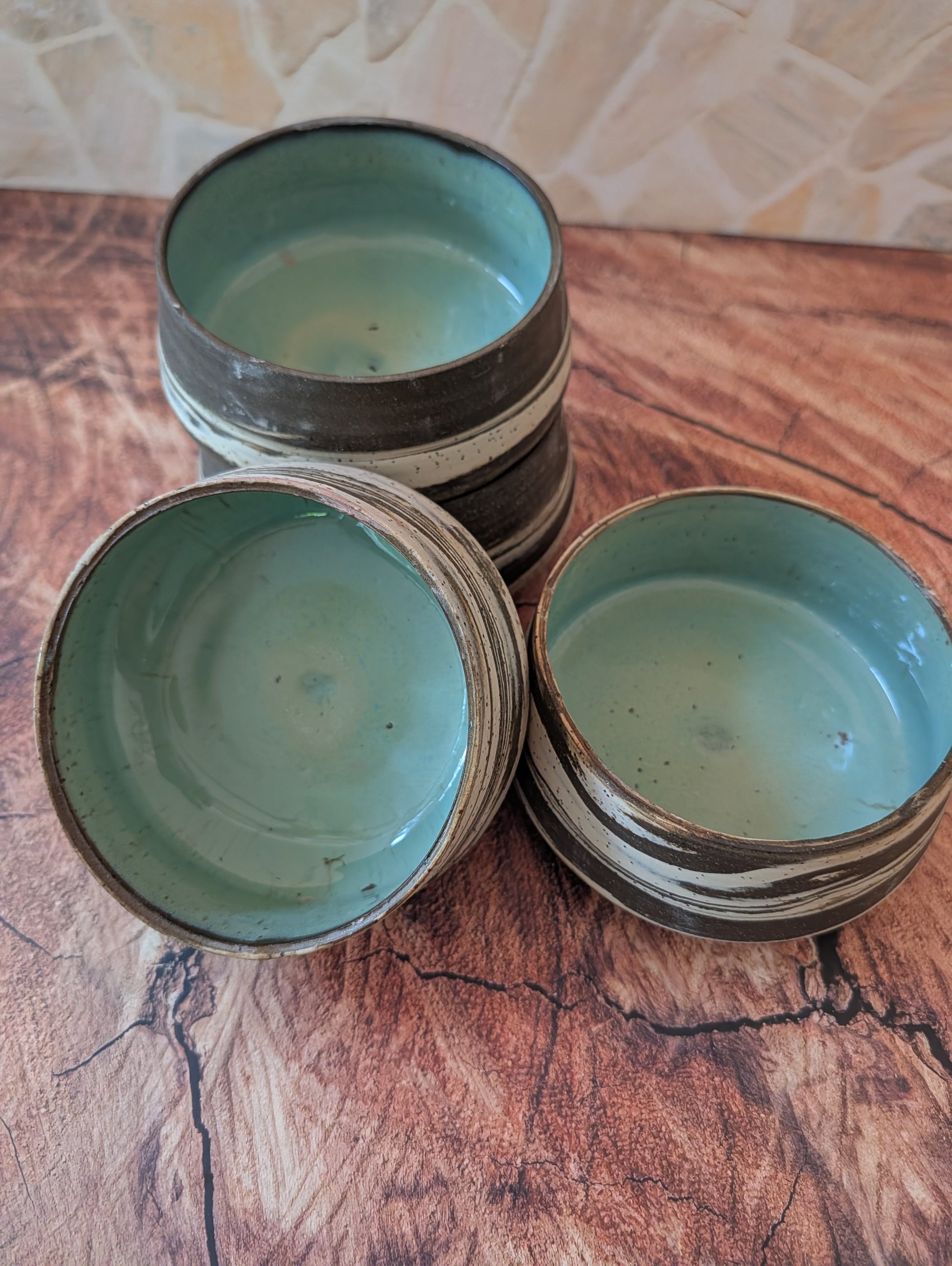 Marbled Dinner Bowls: sea foam