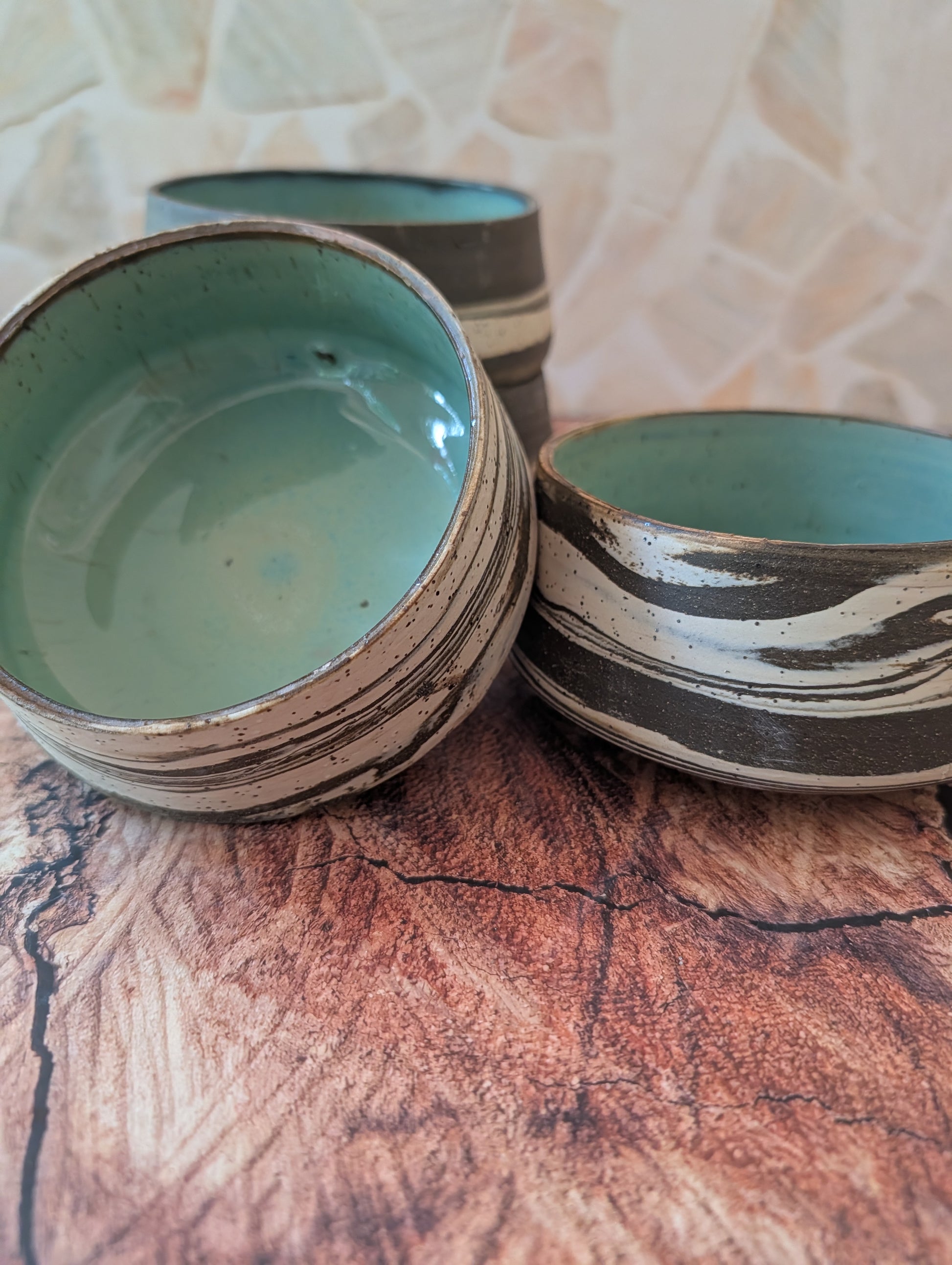 Marbled Dinner Bowls: sea foam